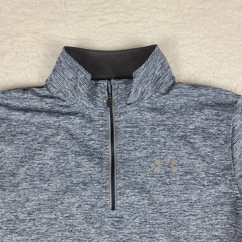 Under Armour Sweater Mens‎ Large Blue Heathered Fitted Heatgear Tech Running Run
